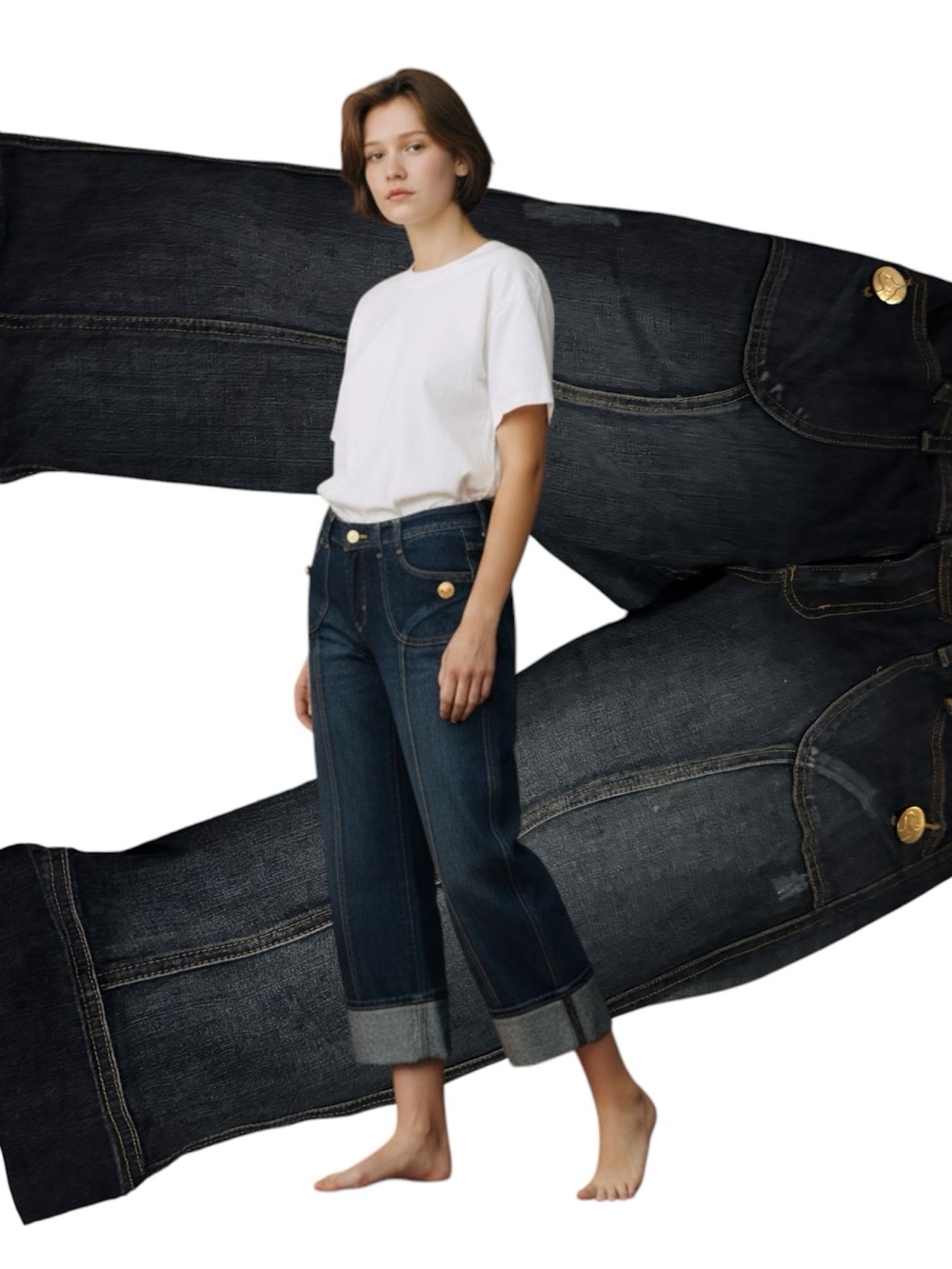 Baby Phat Dark Indigo Cropped Wide-Leg Jeans with Turned Cuffs